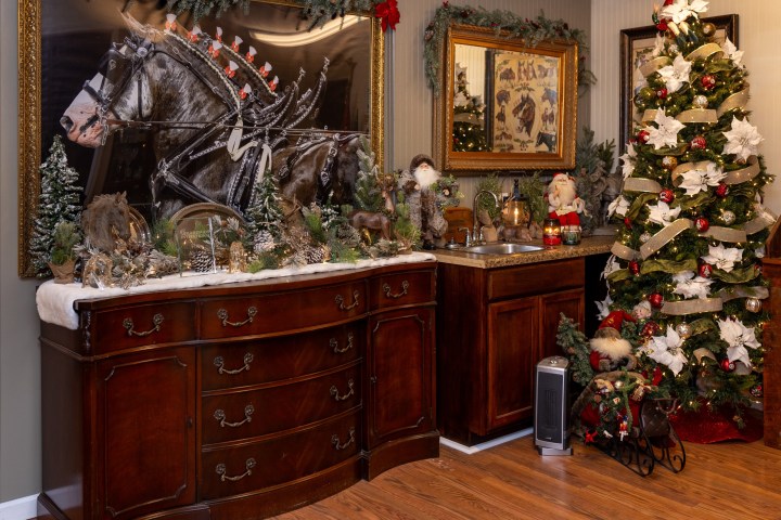 a christmas tree in a room