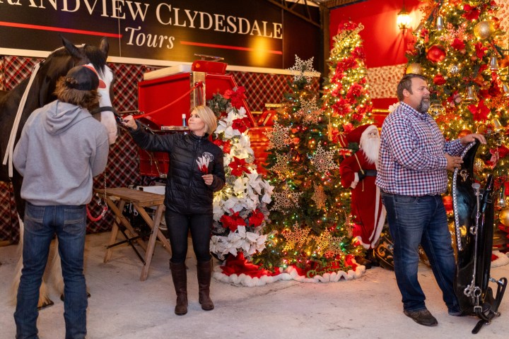 a group of people standing in a room